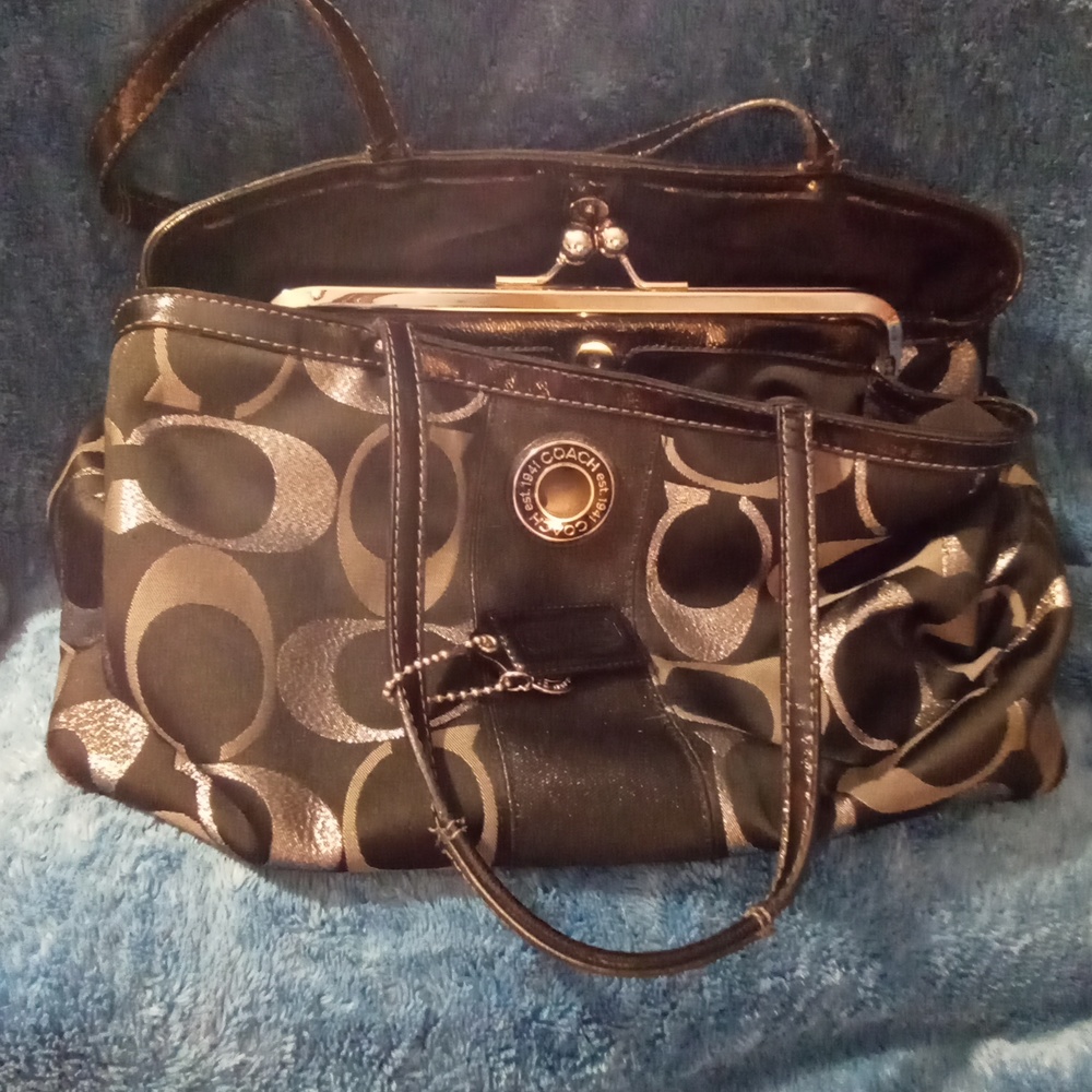 Coach oversized handbag in black and silver